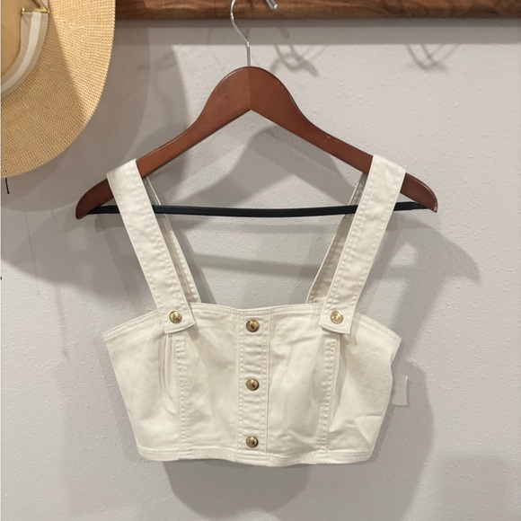 Michael Kors Women's Cream Cropped Button-Front Tank Top size Small - Picture 4 of 8